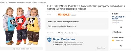 Quần áo trẻ em sản xuất tại TQ được tiếp thị rất mạnh trên thị trường quốc tế