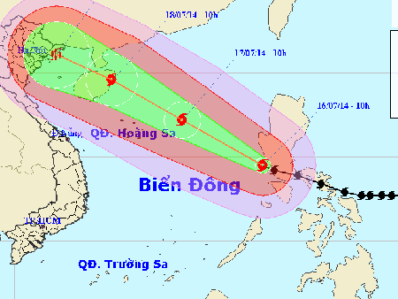 Dự báo, bão Rammasun đi về phía vùng biển của Trung Quốc. (Ảnh: NCHMF)