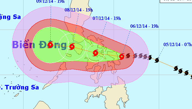 Dự báo siêu bão Hagupit sẽ vào biển Đông với nhiều diễn biến khó lường. (Ảnh NCHMF)