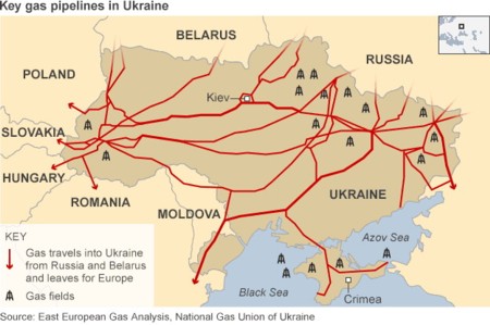 Bản đồ các tuyến đường ống khí đốt từ Nga vào Ukraine đi Tây Âu