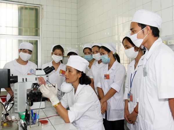 Sinh viên Đại học Y Thái Nguyên thực tập tại Bệnh viện đa khoa Trung ương Thái Nguyên. (Ảnh: Thái Bình/TTXVN)