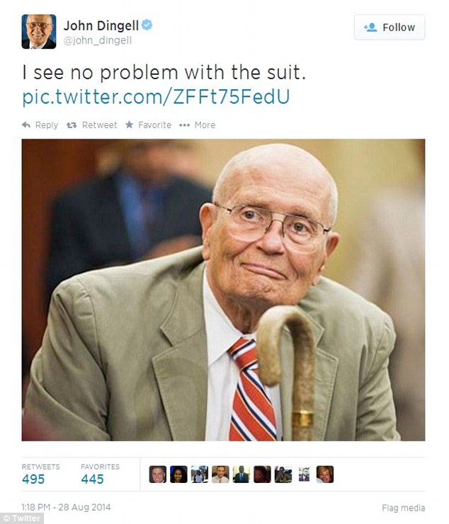 Octogenarian fashionista: Congressman John Dingell, 88, came to the presidents defense 