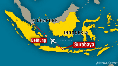 Vị trí được cho là nơi máy bay AirAsia mất tích.