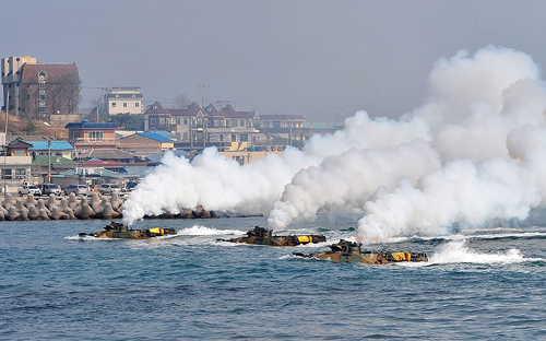 [Caption]The Northern Limit Line, a maritime border that wraps itself round a part of the Norths coastline, has been the scene of frequent clashes and in 2010, four people were killed when North Korea shelled the South Korean island of Yeonpyeong The line was drawn up at the end of the 1950-53 Korean War and North Korea does not recognise it. The two sides are still technically at war as the conflict ended in a mere truce, not a treatyPicture: AFP/GETTYPicture: AFP/GETTY