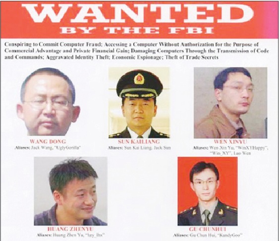 5 quân nhân Trung Quốc bị Mỹ kết tội.