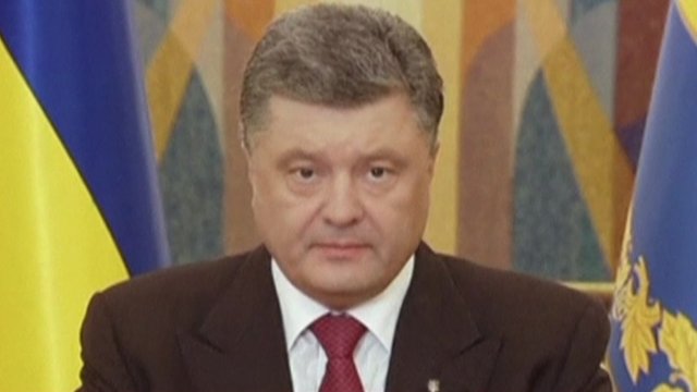 Tổng thống Ukraine Petro Poroshenko tại buổi hội đàm trực tuyến.