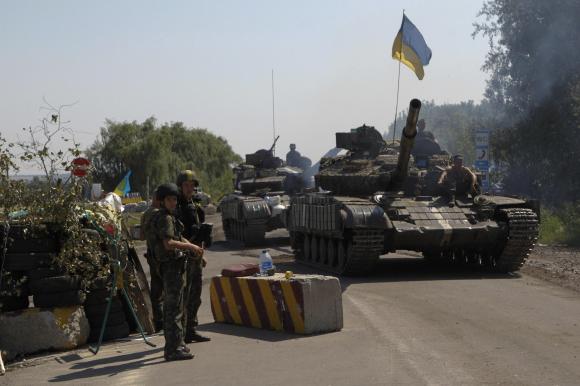 Binh lính Ukraine ở biên giới với Nga.