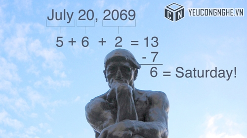 Ngày 20/7/2069  Khi ta cộng các số lẻ  Tháng 7 (12 tháng - 7 = 5)  Ngày 20: 20 ngày - (7 ngayx2) = 6  5 6 2 = 13 - 7 = 6 = Thứ 7