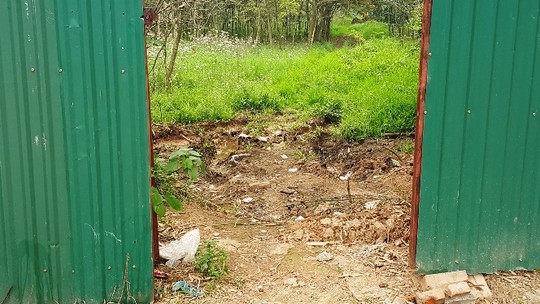 Lối cổng nhỏ đi vào khu tập kết gỗ "khủng"