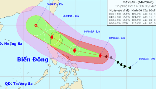 Dự báo đường đi của bão Maysak. Ảnh: