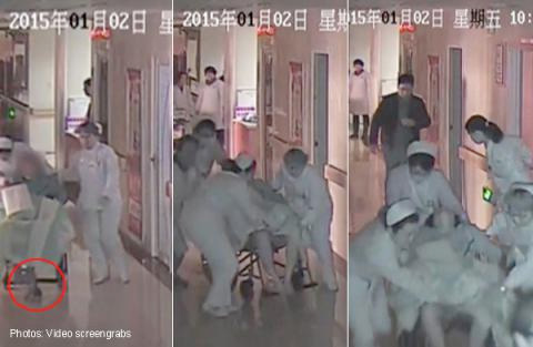 Những hình ảnh cắt ra từ camera bệnh viện cho thấy em bé đã bị rơi xuống đất và kéo lê vài mét