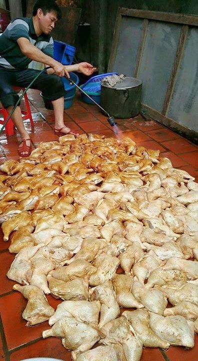 Nướng gà trên nền gạch