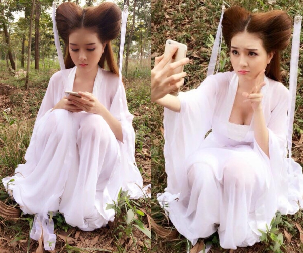Tiểu Long nữ này còn tranh thủ selfie hết sức đáng yêu. Nhiều fans dành lời khen nức nở và cho rằng Lily rất phù hợp để đảm nhận vai diễn Cô Long nếu có phiên bản điện ảnh Việt Nam.