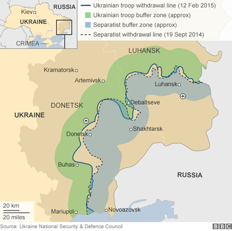 Khu vực giao tranh giữa quân đội chính phủ và phe ly khai ở miền đông Ukraine. 