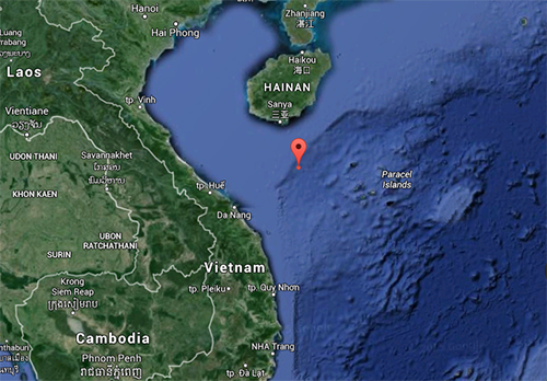 Vị trí mới của giàn khoan Hải Dương 981. Đồ họa: Google Maps.