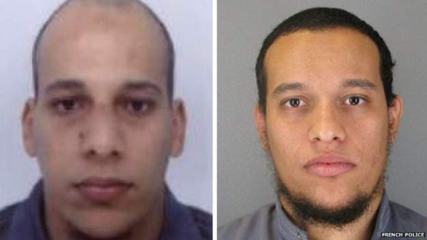 French police have released these photos of the two brothers wanted in connection with the attacks. Cherif Kouachi (l) is 32, and his brother Said is 34.