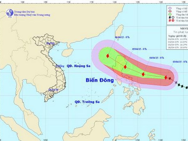 Chùm ảnh đường đi và vị trí cơn bão. (Nguồn: nchmf) Chùm ảnh đường đi và vị trí cơn bão. (Nguồn: nchmf)