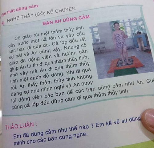 Nội dung bài học Dẫm lên thủy tinh in trong cuốn sách Dạy kỹ năng sống cho trẻ em lớp 1 do Nhà xuất bản Giáo dục Việt Nam ấn hành