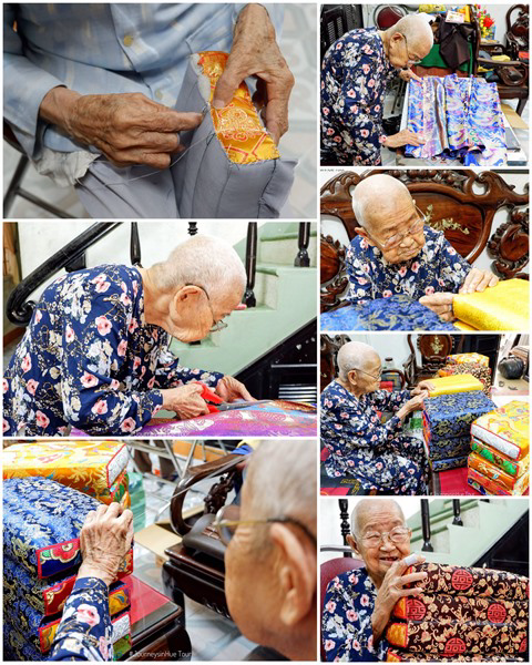 Cụ bà 100 tuổi Công Tôn Nữ Trí Huệ- cháu gái của vua Minh Mạng vẫn ngày ngày làm sản phẩm thủ công lưu truyền từ thời Triều Nguyễn