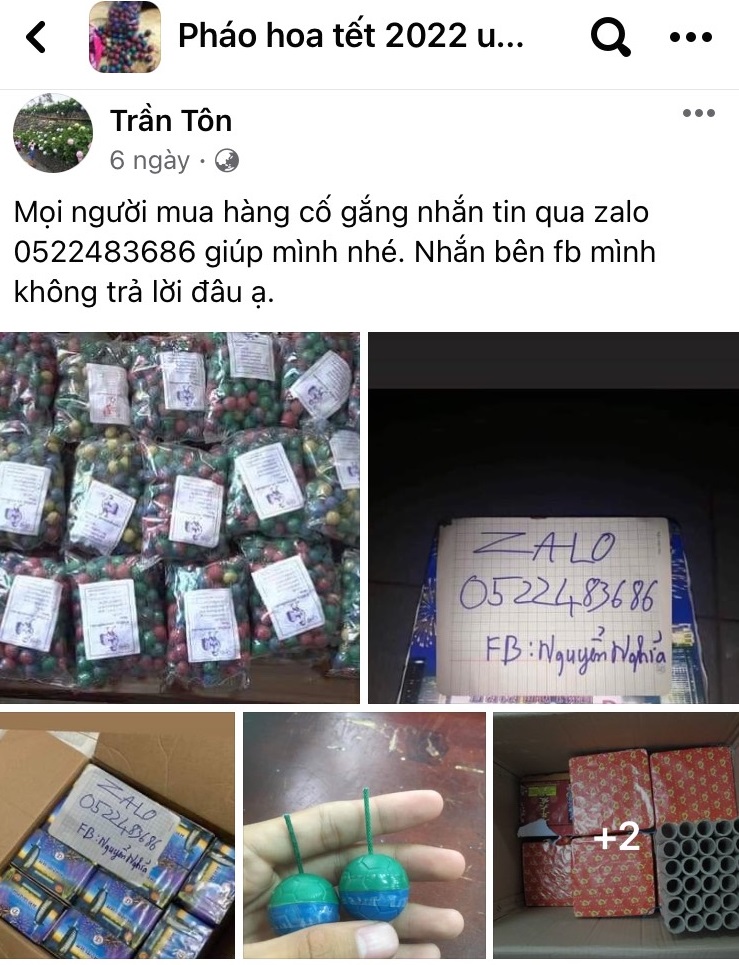 Đủ loại pháo được rao bán công khai trên mạng xã hội. Đủ loại pháo được rao bán công khai trên mạng xã hội.