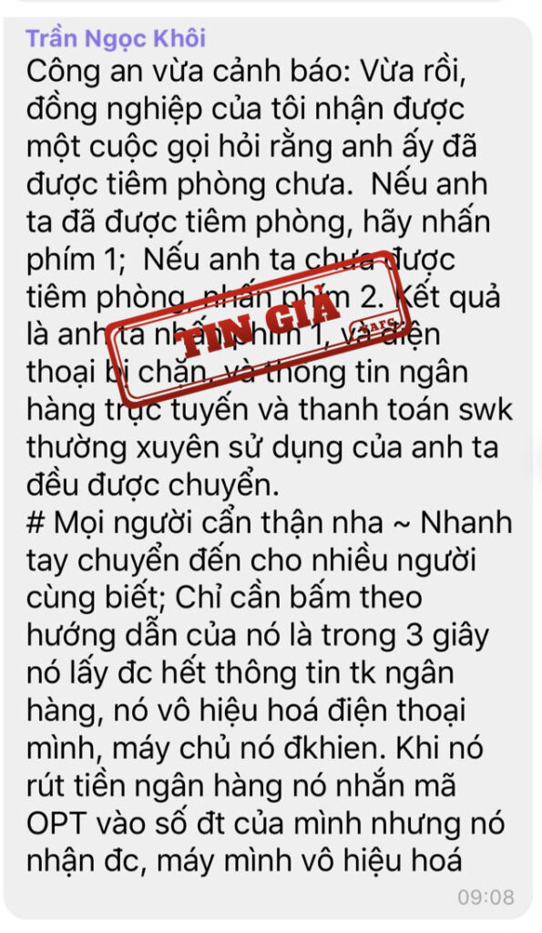 Lừa chiếm đoạt thông tin cá nhân qua tin nhắn &quot;Hỏi tiêm phòng chưa...&quot; là tin giả - Ảnh 2.