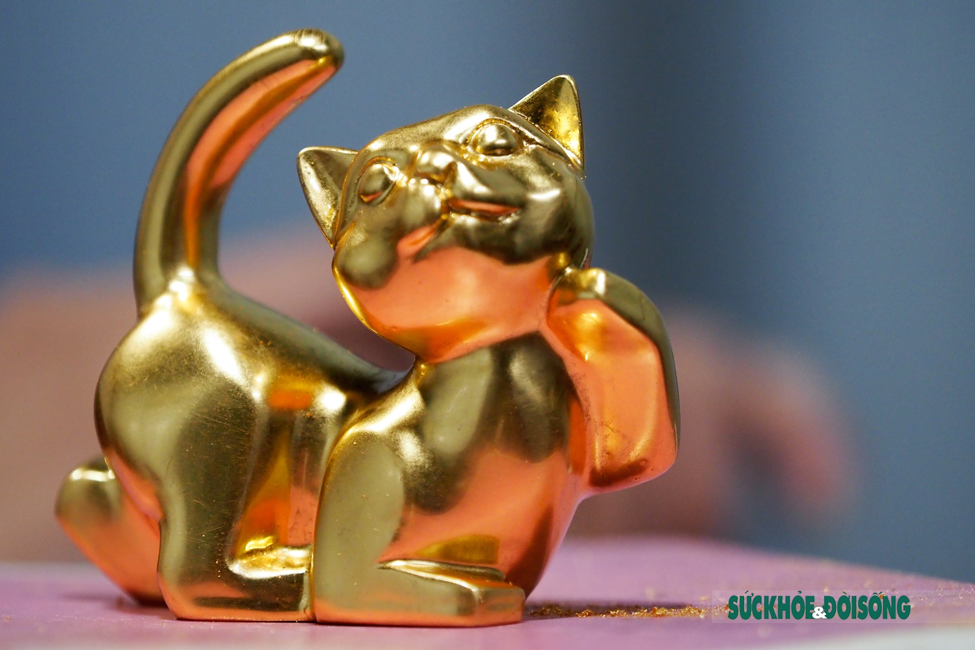 Hình ảnh mèo mạ vàng đem đến không chỉ sự dễ thương mà còn là tâm linh về may mắn, giàu có cho người xem trong năm mới.