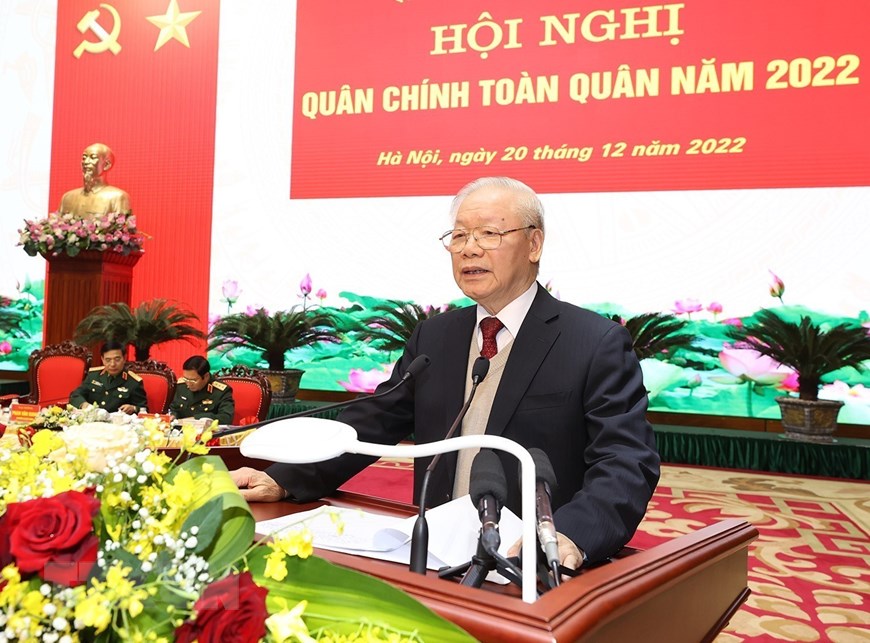 Tổng Bí thư Nguyễn Phú Trọng dự hội nghị Quân chính toàn quân năm 2022 - Ảnh 10.