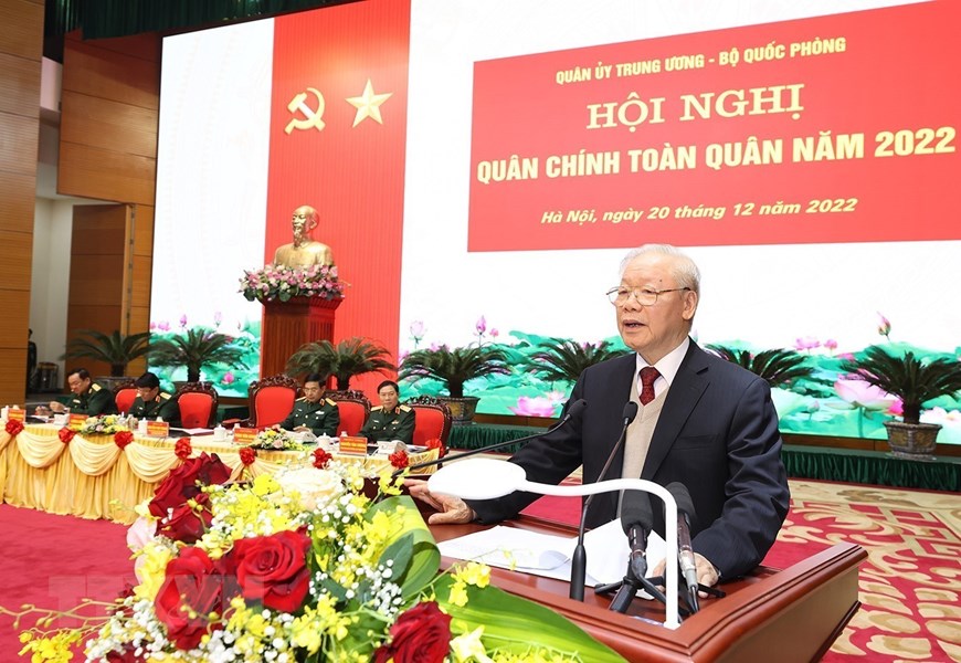 Tổng Bí thư Nguyễn Phú Trọng dự hội nghị Quân chính toàn quân năm 2022 - Ảnh 11.