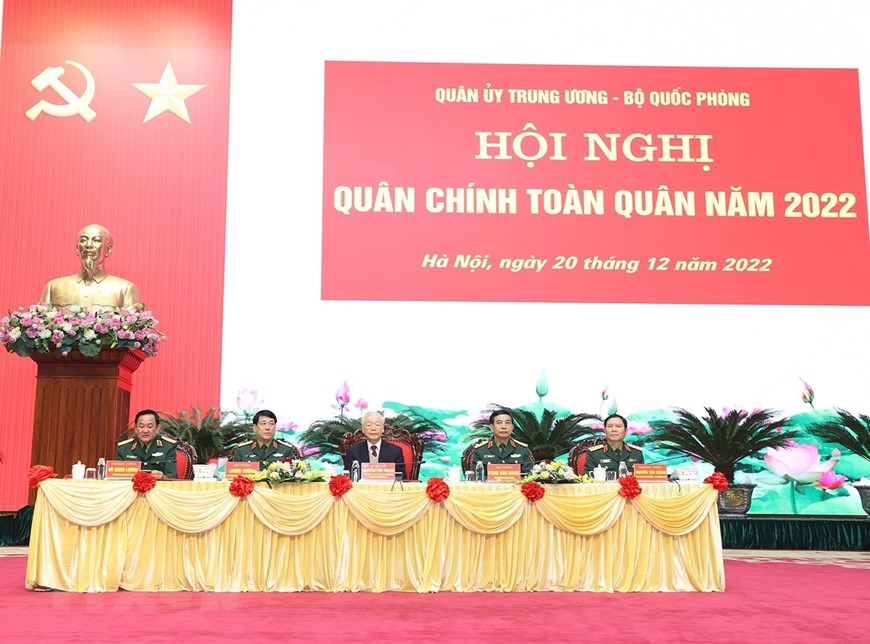 Tổng Bí thư Nguyễn Phú Trọng dự hội nghị Quân chính toàn quân năm 2022 - Ảnh 9.