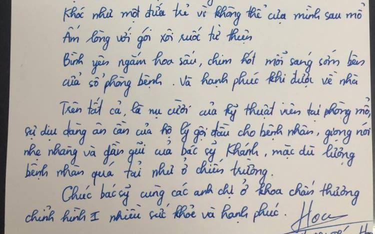 Cảm động tâm thư của nữ bệnh nhân gửi đội ngũ bác sĩ phẫu thuật nội soi khớp vai