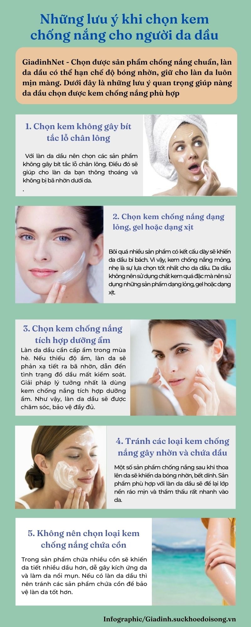 [Infographic] - 5 lưu ý khi chọn kem chống nắng cho người da dầu  - Ảnh 1.