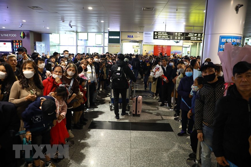 Nhà ga Quốc tế sân bay Nội Bài chật cứng hành khách về quê đón Tết - Ảnh 13.