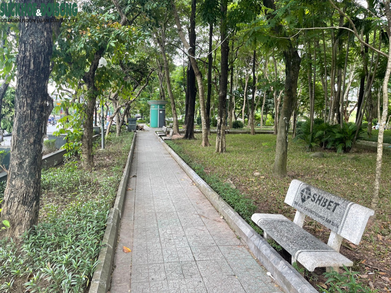Hàng loạt ghế đá tại vườn hoa Nguyễn Trãi bị xịt sơn quảng cáo web cờ bạc - Ảnh 10.