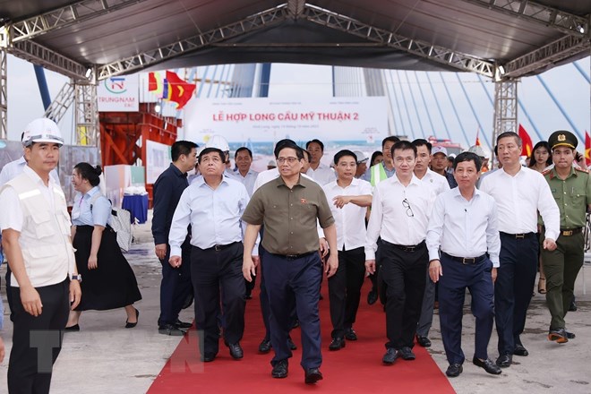 Thủ tướng Phạm Minh Chính dự Lễ hợp long cầu Mỹ Thuận 2 - Ảnh 9. Thủ tướng Phạm Minh Chính dự Lễ hợp long cầu Mỹ Thuận 2 - Ảnh 9.