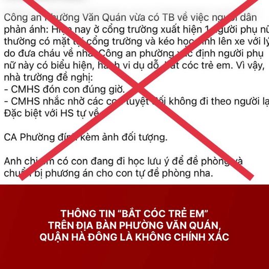 Hà Nội: Thông tin bắt cóc trẻ em trên địa bàn Văn Quán là không chính xác
 - Ảnh 1.