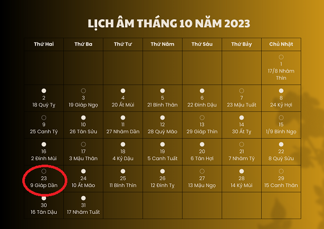 Lịch âm 23/10 - Âm lịch hôm nay 23/10 - Lịch vạn niên ngày 23/10/2023 - Ảnh 1.