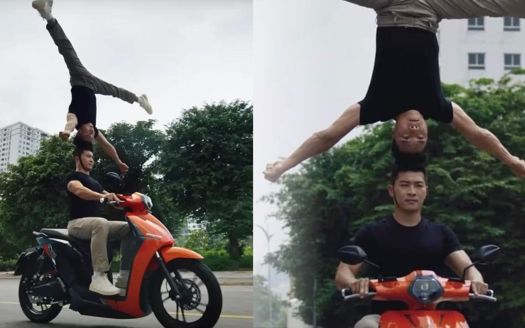 Xác minh clip Quốc Cơ – Quốc Nghiệp không đội nón bảo hiểm 'chồng đầu' làm xiếc đi xe máy