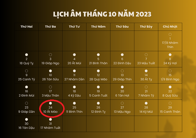 Lịch âm 24/10 - Âm lịch hôm nay 24/10 - Lịch vạn niên ngày 24/10/2023 - Ảnh 1.