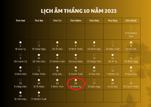 Lịch âm 26/10 - Âm lịch hôm nay 26/10 - Lịch vạn niên ngày 26/10/2023 - Ảnh 1.