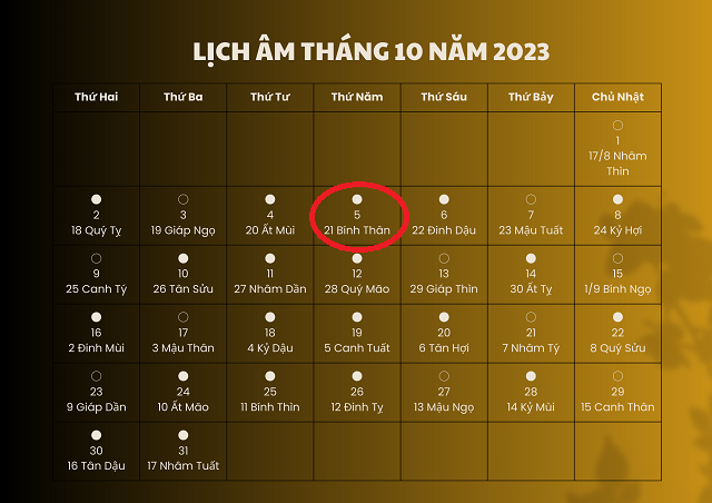 Lịch âm 5/10 - Âm lịch hôm nay 5/10 - Lịch vạn niên 5/10/2023 - Ảnh 1.