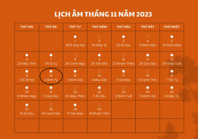 Lịch âm 14/11 - Âm lịch hôm nay 14/11 - Lịch vạn niên ngày 14/11/2023- Ảnh 1.