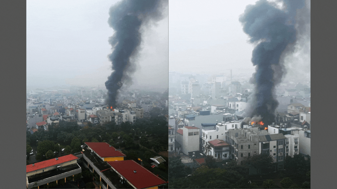 Video cháy nhà dân ngay sát khu chung cư, cột khói bốc cao hàng chục mét- Ảnh 2.