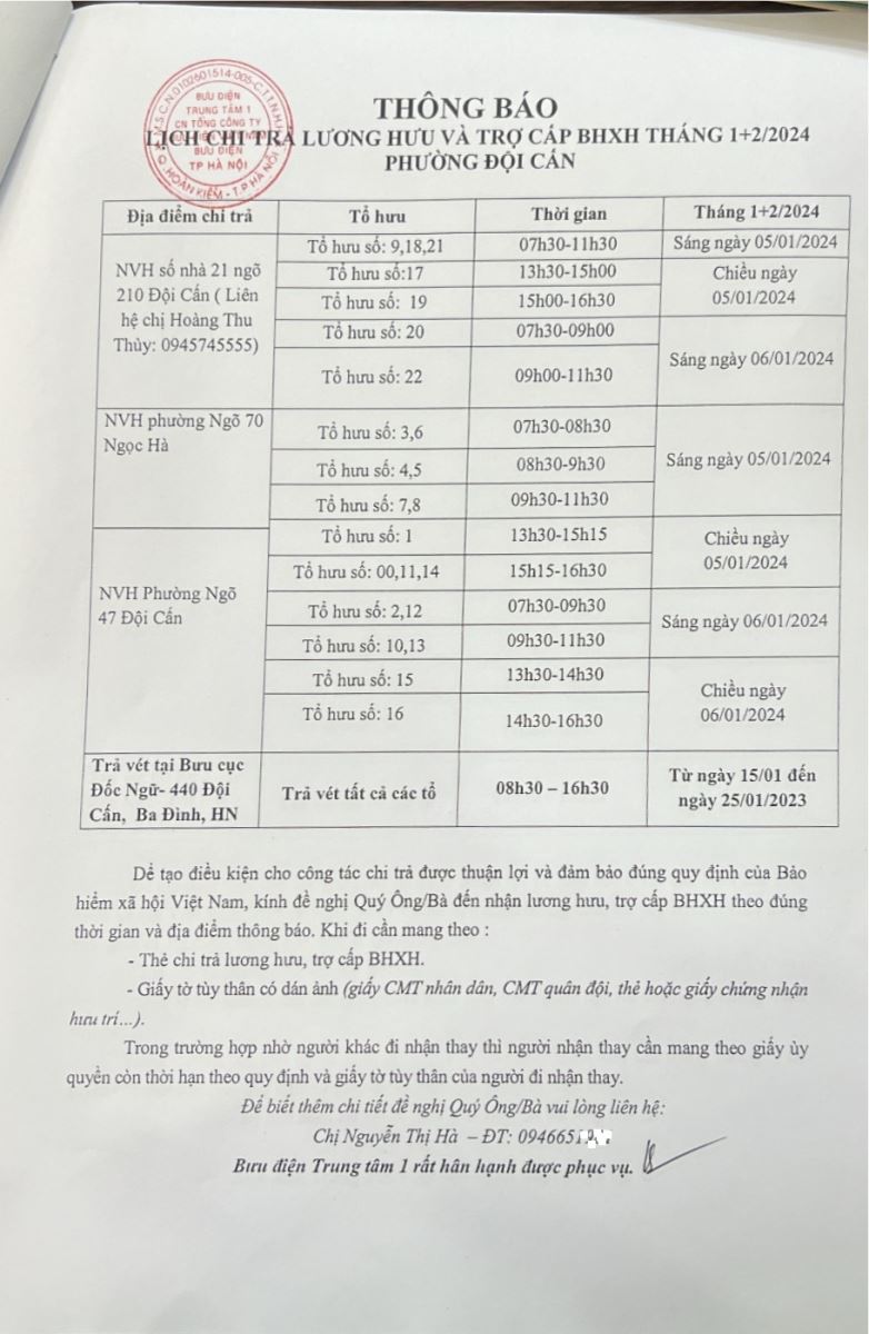 Thông báo chi tiết lịch phát lương hưu gộp tháng 1 và tháng 2/2024- Ảnh 1.