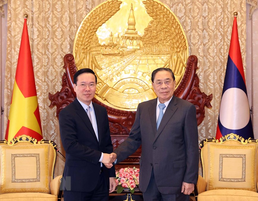 Chủ tịch nước Võ Văn Thưởng thăm các vị nguyên lãnh đạo của Lào - Ảnh 1.