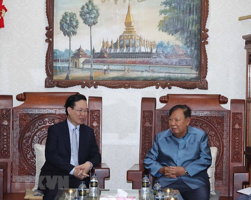 Chủ tịch nước Võ Văn Thưởng thăm các vị nguyên lãnh đạo của Lào - Ảnh 5.