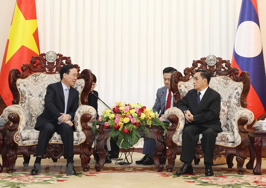 Chủ tịch nước Võ Văn Thưởng thăm các vị nguyên lãnh đạo của Lào - Ảnh 6.