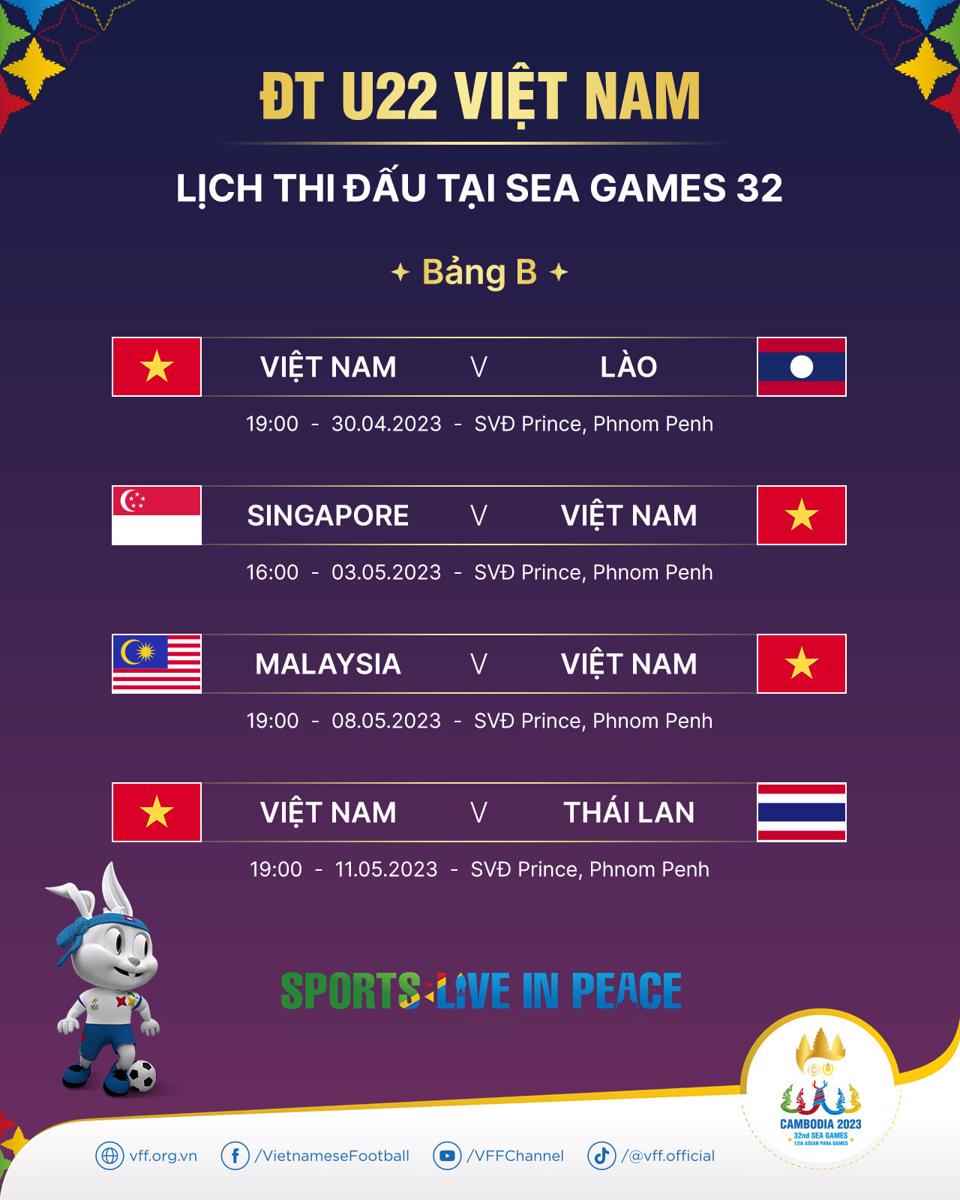 Lịch thi đấu của U22 Việt Nam tại SEA Games 32 mới nhất