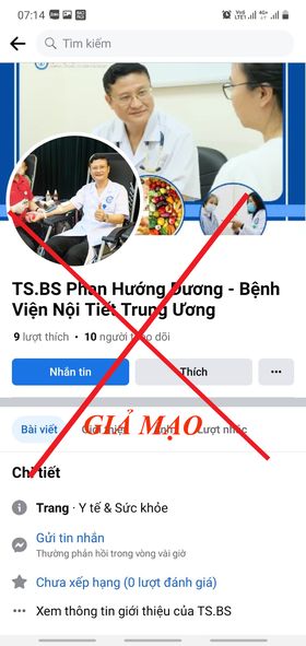 Facebook giả mạo TS.BS Phan Hướng Dương để bán sản phẩm cho người bệnh.