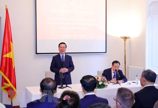 Chủ tịch nước Võ Văn Thưởng gặp mặt Kiều bào Việt Nam ở Italy - Ảnh 1.