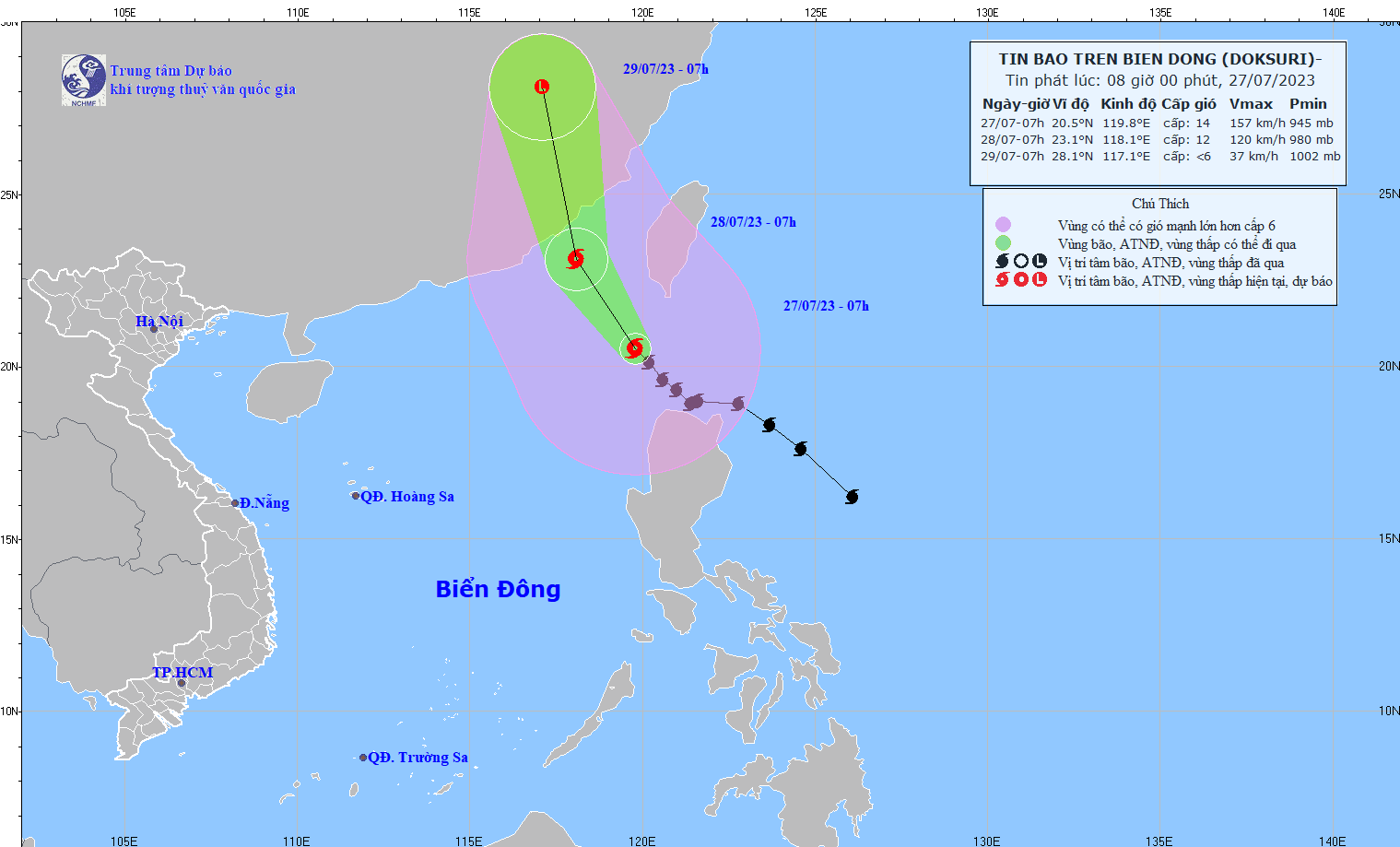 Bão Doksuri vào Biển Đông, giữ nguyên cấp 17, sóng biển cao đến 10m - Ảnh 2.